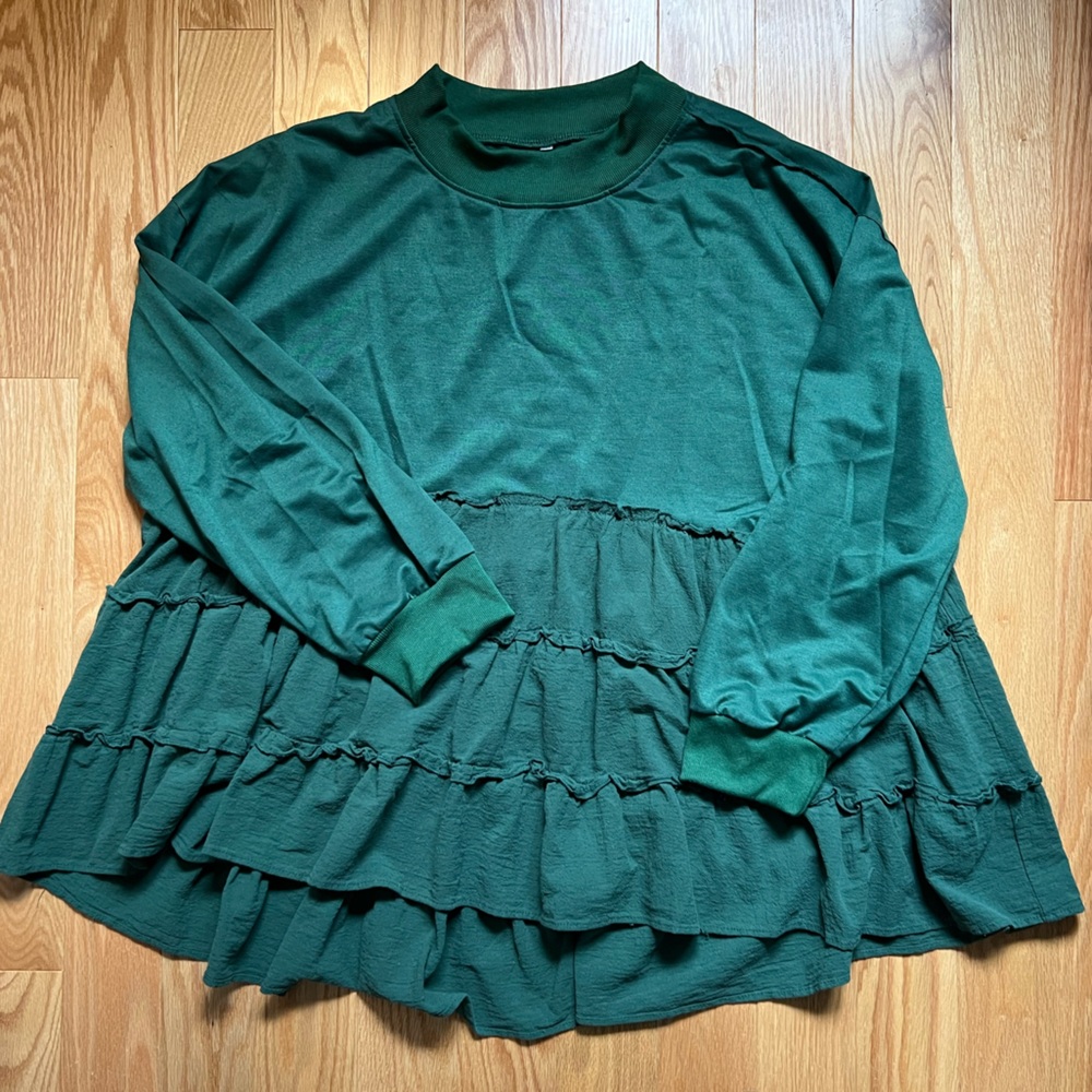 Green Ruffled Long Sleeve Shirt